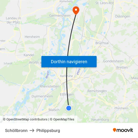 Schöllbronn to Philippsburg map