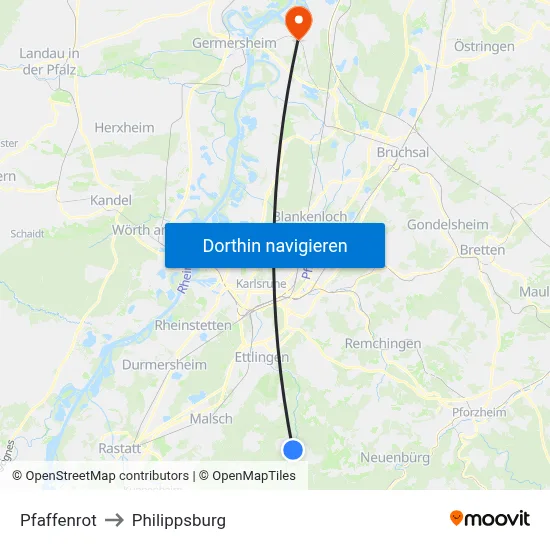 Pfaffenrot to Philippsburg map