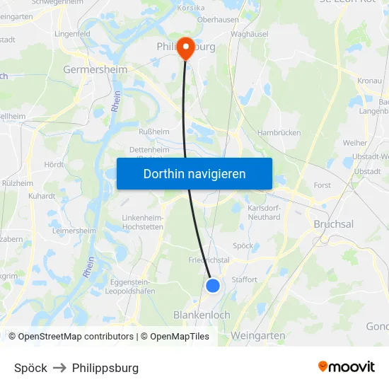Spöck to Philippsburg map
