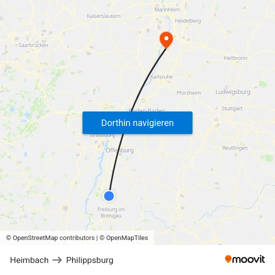 Heimbach to Philippsburg map