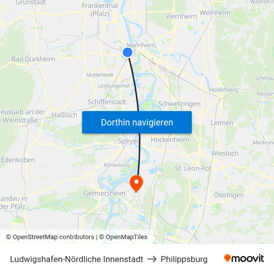 Ludwigshafen-Nördliche Innenstadt to Philippsburg map
