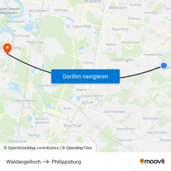 Waldangelloch to Philippsburg map