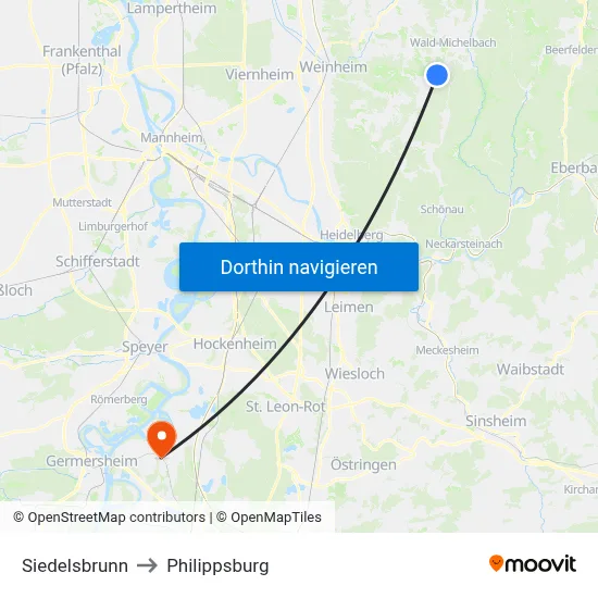 Siedelsbrunn to Philippsburg map