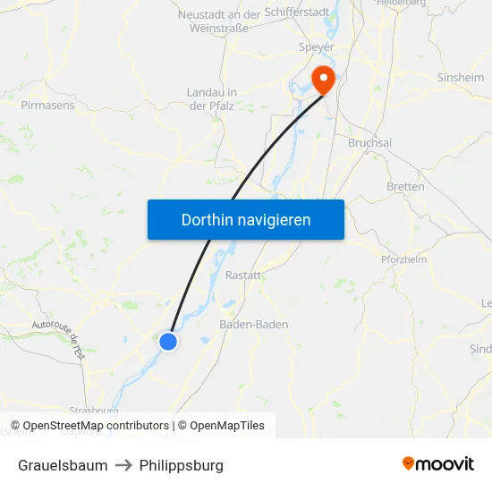 Grauelsbaum to Philippsburg map