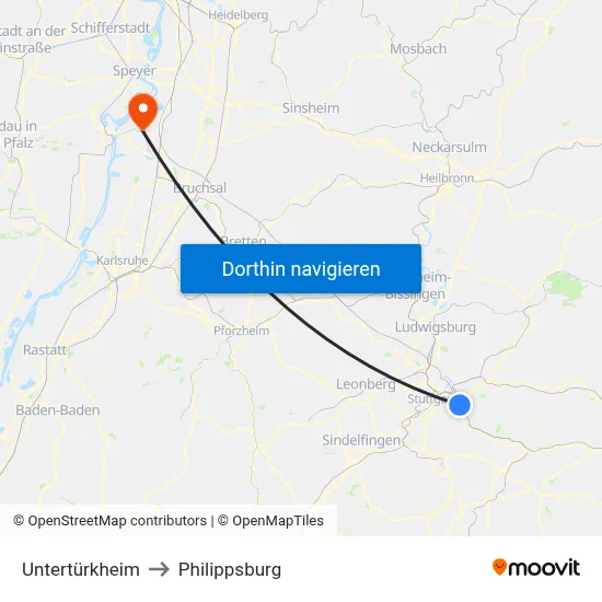 Untertürkheim to Philippsburg map