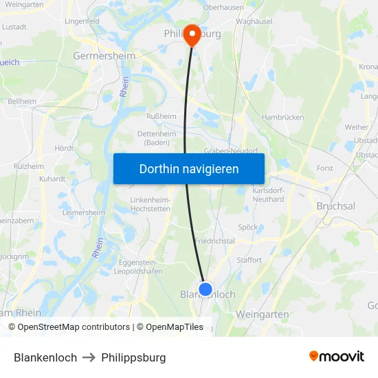 Blankenloch to Philippsburg map