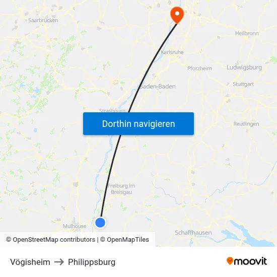 Vögisheim to Philippsburg map