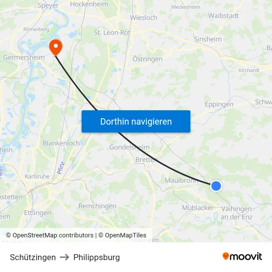 Schützingen to Philippsburg map