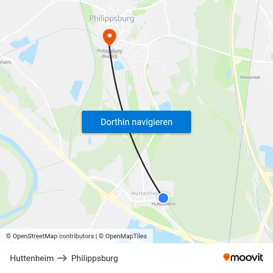 Huttenheim to Philippsburg map