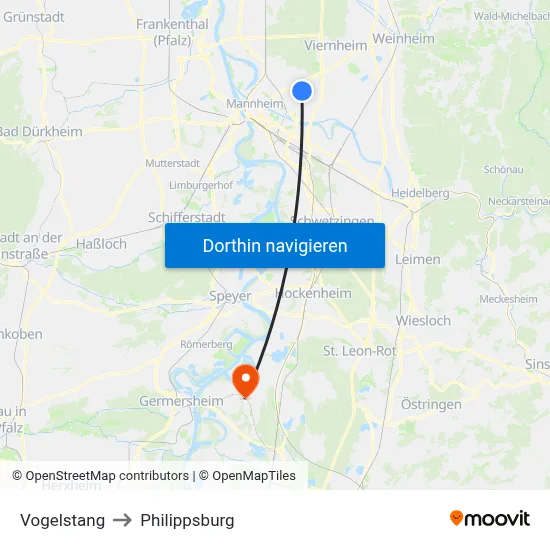 Vogelstang to Philippsburg map