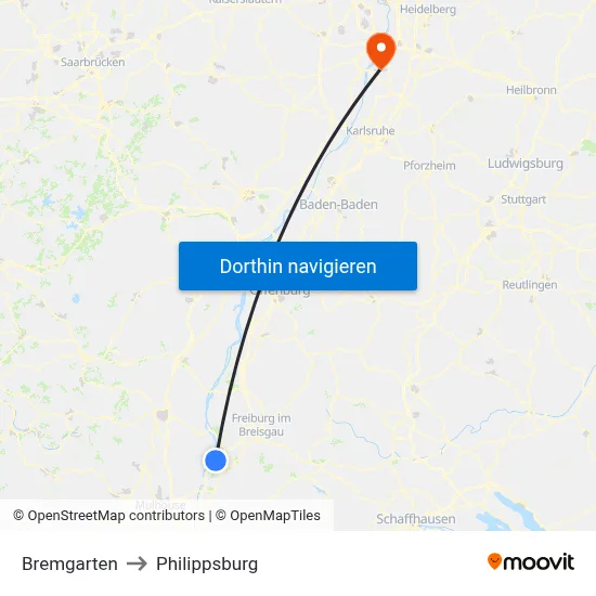 Bremgarten to Philippsburg map