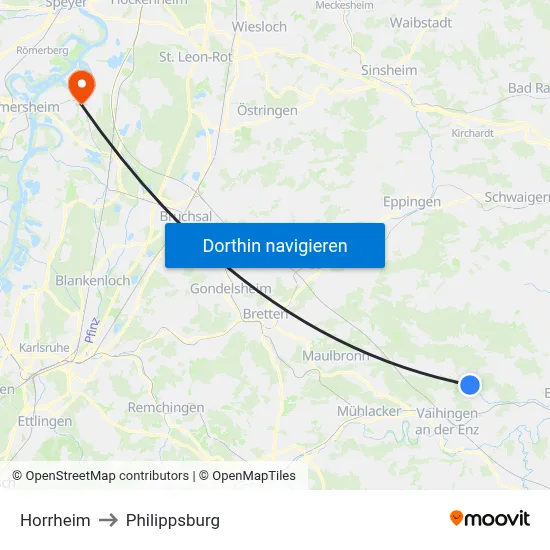 Horrheim to Philippsburg map