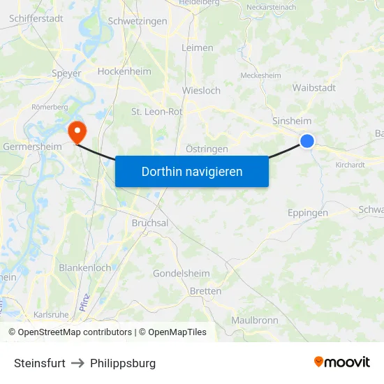 Steinsfurt to Philippsburg map