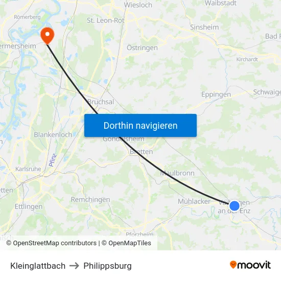 Kleinglattbach to Philippsburg map