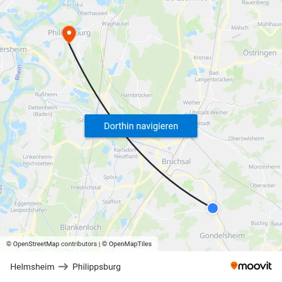 Helmsheim to Philippsburg map