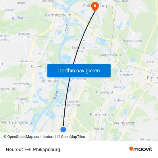 Neureut to Philippsburg map