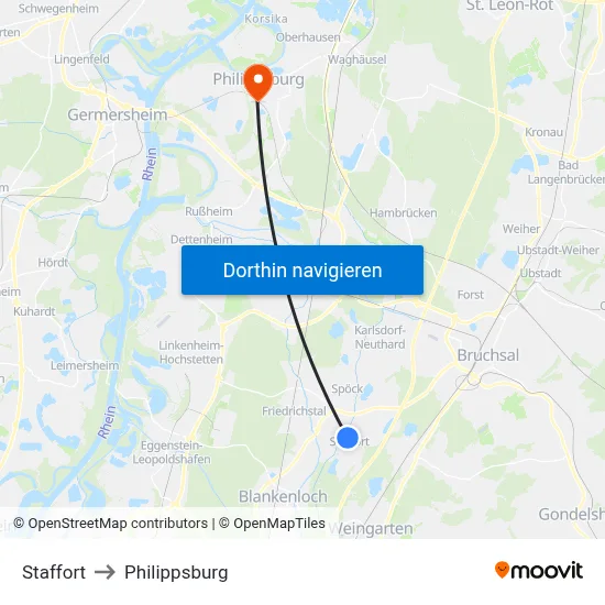 Staffort to Philippsburg map