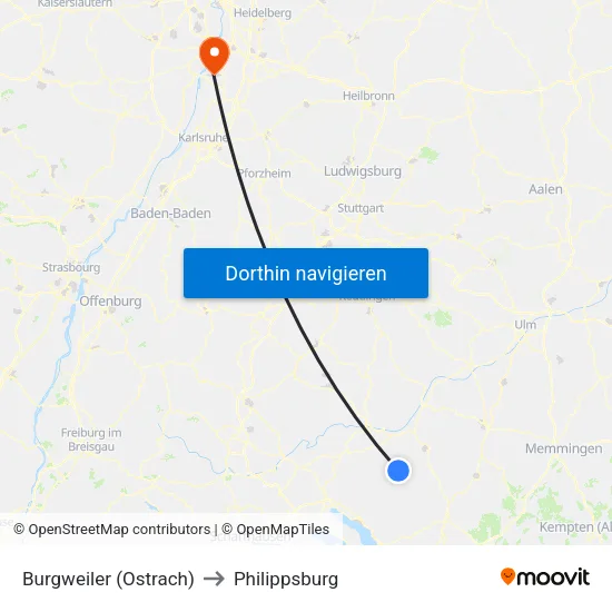 Burgweiler (Ostrach) to Philippsburg map