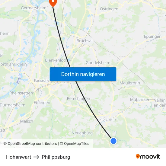 Hohenwart to Philippsburg map