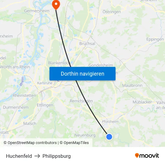 Huchenfeld to Philippsburg map