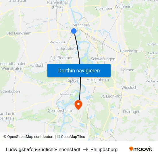Ludwigshafen-Südliche-Innenstadt to Philippsburg map