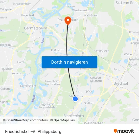 Friedrichstal to Philippsburg map