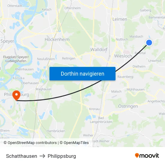 Schatthausen to Philippsburg map