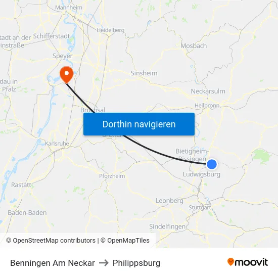Benningen Am Neckar to Philippsburg map