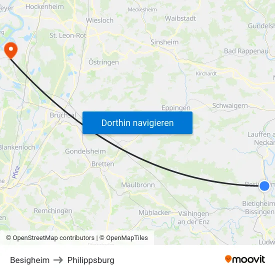 Besigheim to Philippsburg map