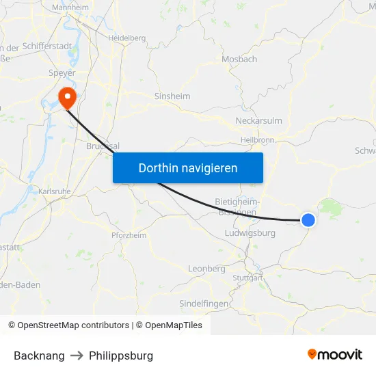 Backnang to Philippsburg map