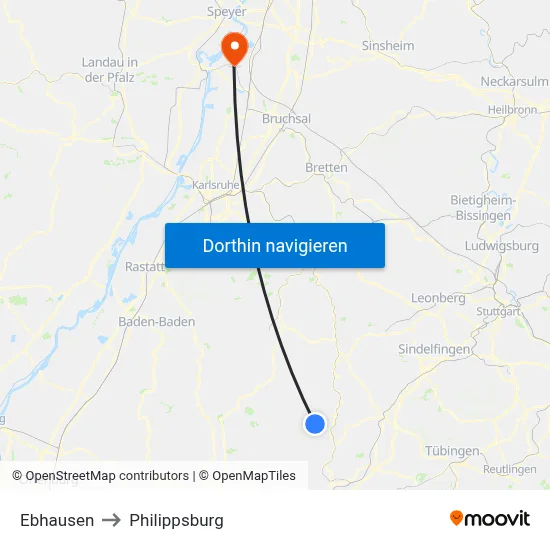 Ebhausen to Philippsburg map