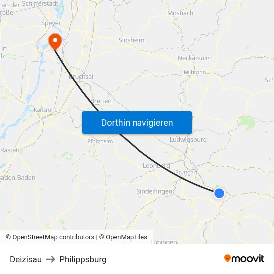 Deizisau to Philippsburg map