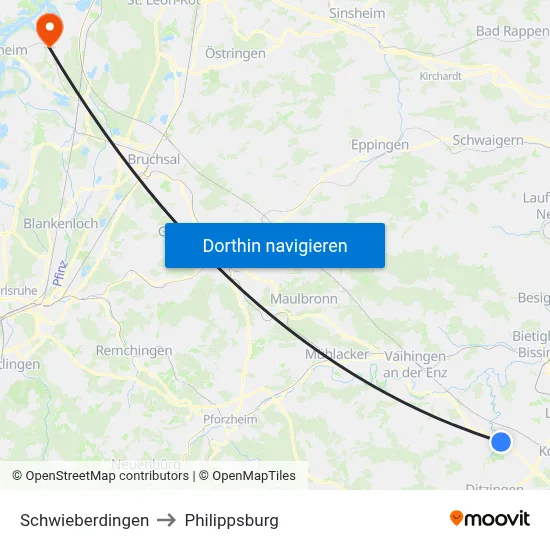 Schwieberdingen to Philippsburg map