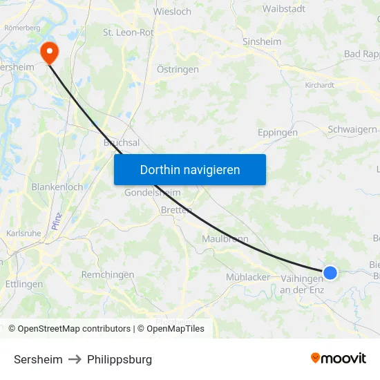 Sersheim to Philippsburg map
