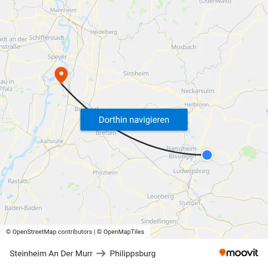 Steinheim An Der Murr to Philippsburg map