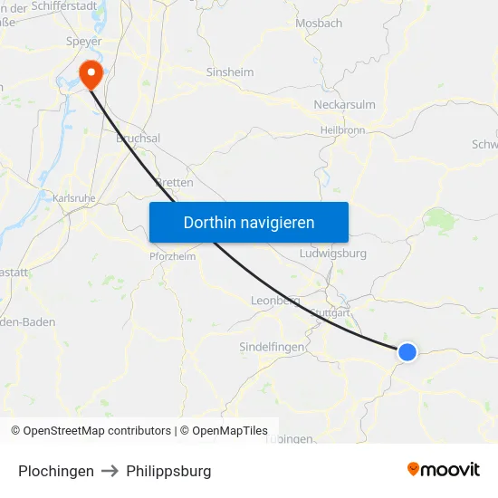 Plochingen to Philippsburg map