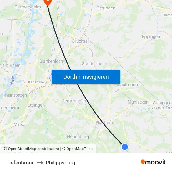 Tiefenbronn to Philippsburg map