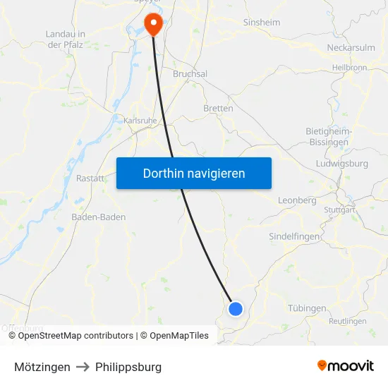 Mötzingen to Philippsburg map