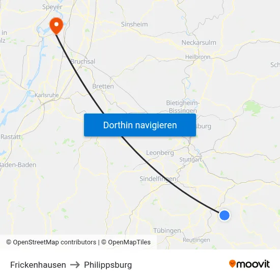 Frickenhausen to Philippsburg map