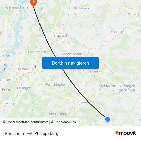 Friolzheim to Philippsburg map
