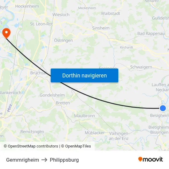 Gemmrigheim to Philippsburg map
