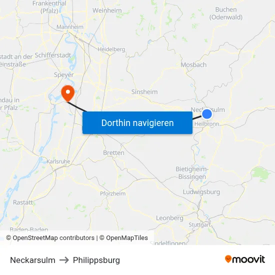 Neckarsulm to Philippsburg map