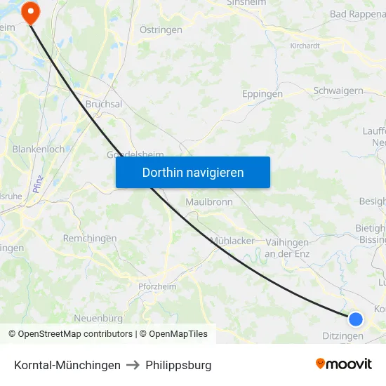Korntal-Münchingen to Philippsburg map