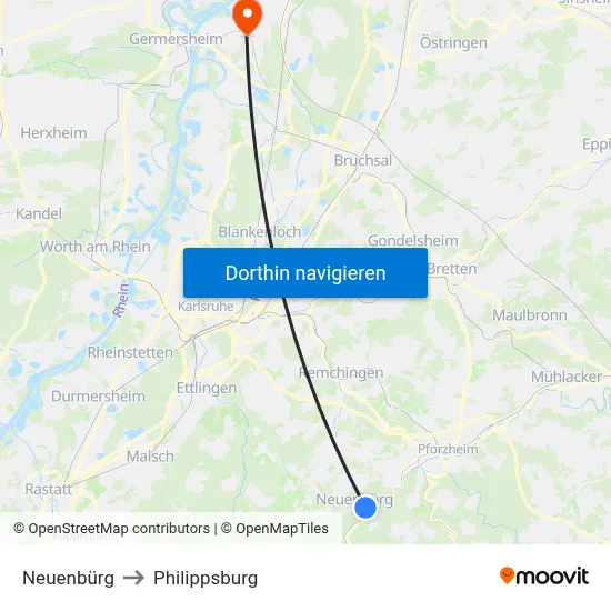 Neuenbürg to Philippsburg map