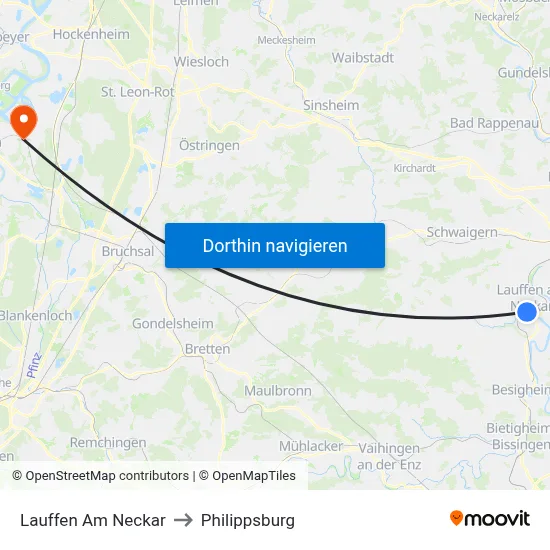Lauffen Am Neckar to Philippsburg map