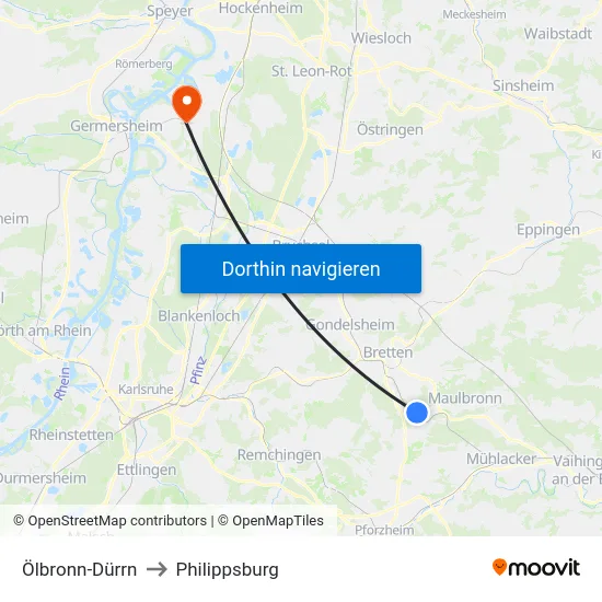 Ölbronn-Dürrn to Philippsburg map