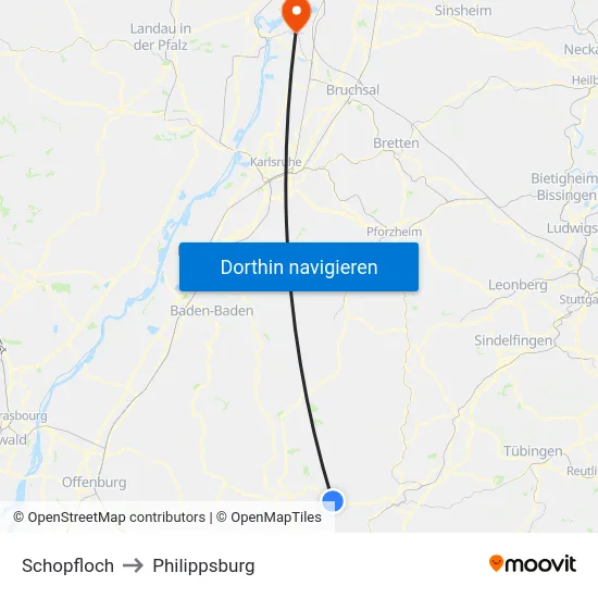 Schopfloch to Philippsburg map