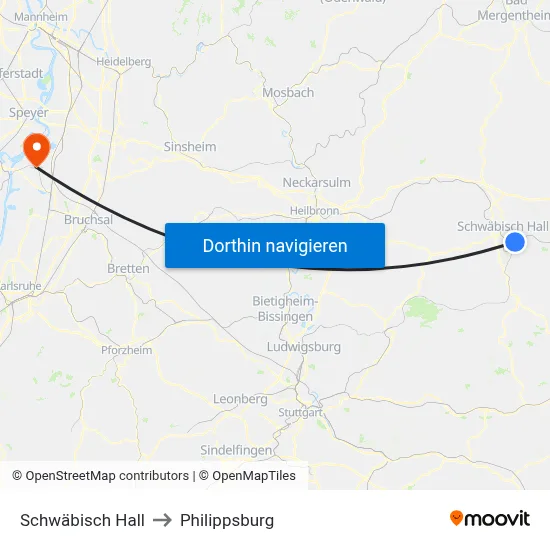 Schwäbisch Hall to Philippsburg map