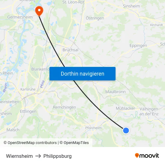Wiernsheim to Philippsburg map