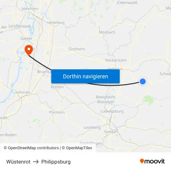 Wüstenrot to Philippsburg map